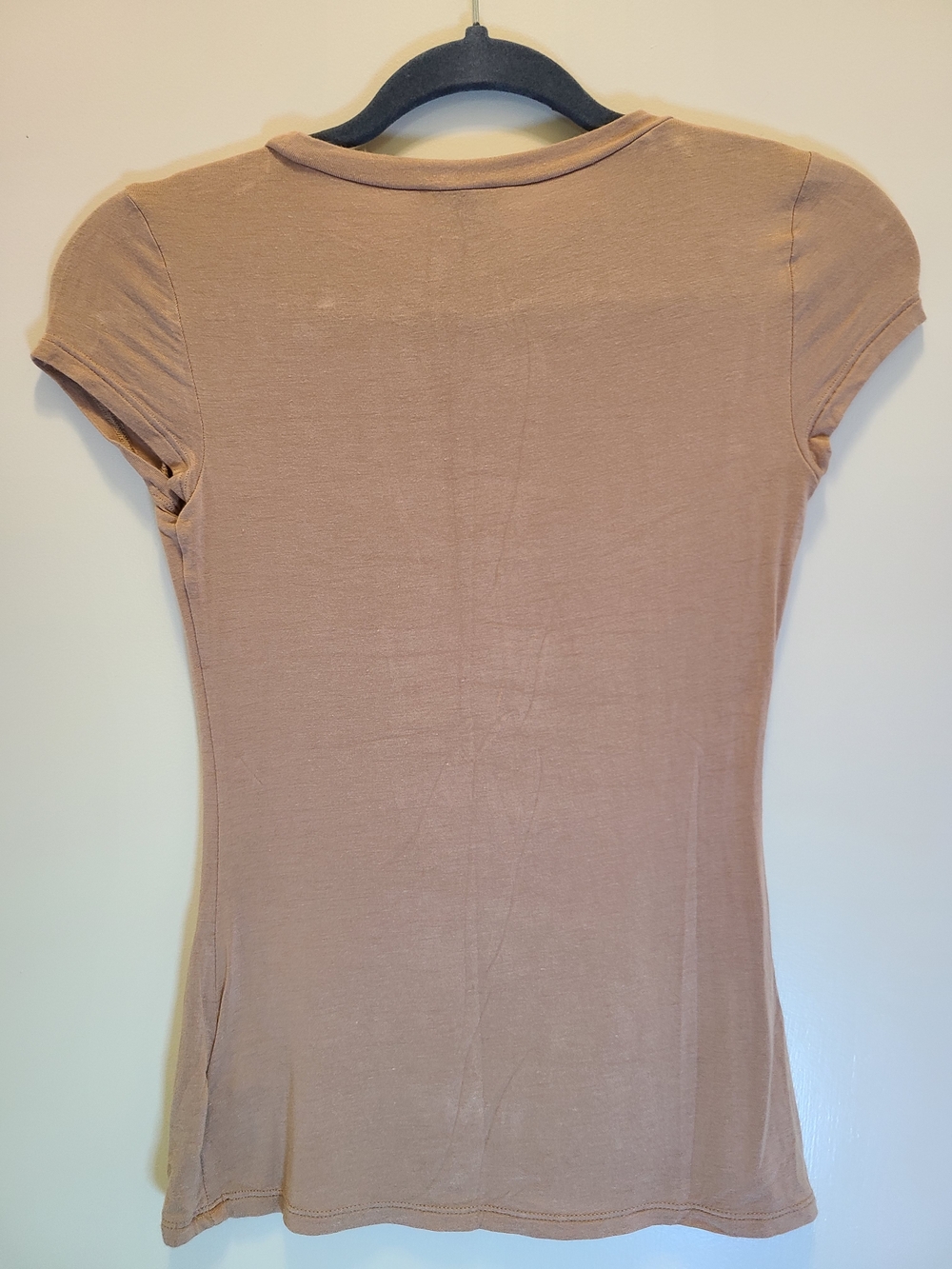 EXPRESS Tan Cap Sleeve Ribbed Crew Neck Top - Size XS - Picture 4 of 4